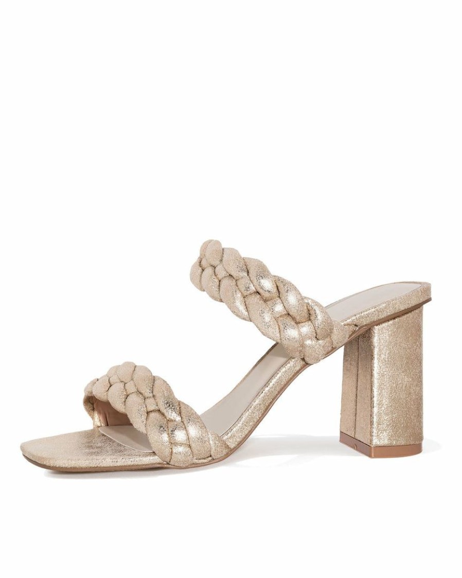 Shoes * | Free-002 Savannah Braided Block Heeled Sandal White Gold Final Sale