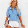 Clothing * | Entr-001 Oddly Ryan Button Down Top Blue Final Sale