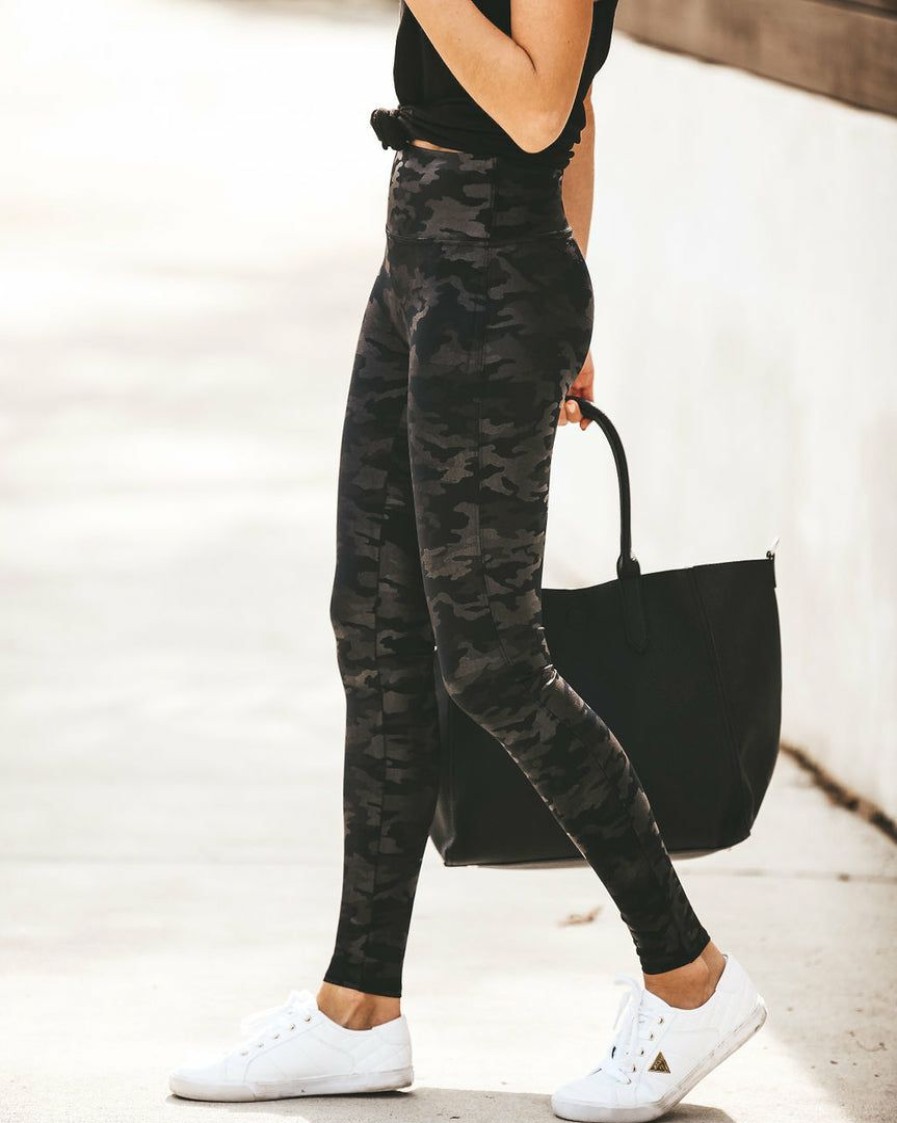 Clothing * | Span-001 Pants Faux Leather Camo Leggings