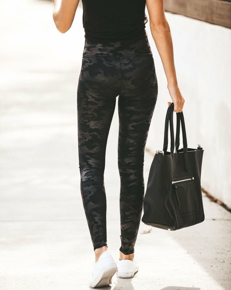 Clothing * | Span-001 Pants Faux Leather Camo Leggings