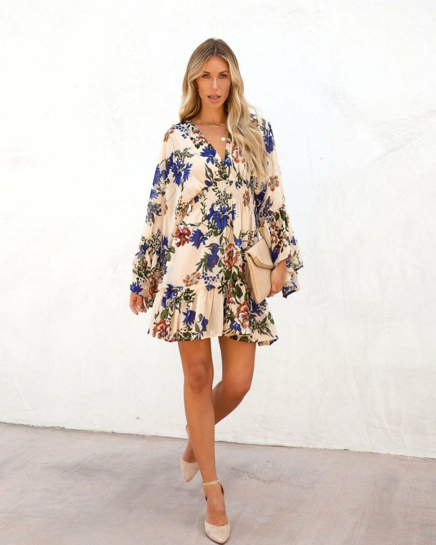 Clothing * | Dres-001 Sweet Summertime This Is Love Floral Bell Sleeve Mini Dress