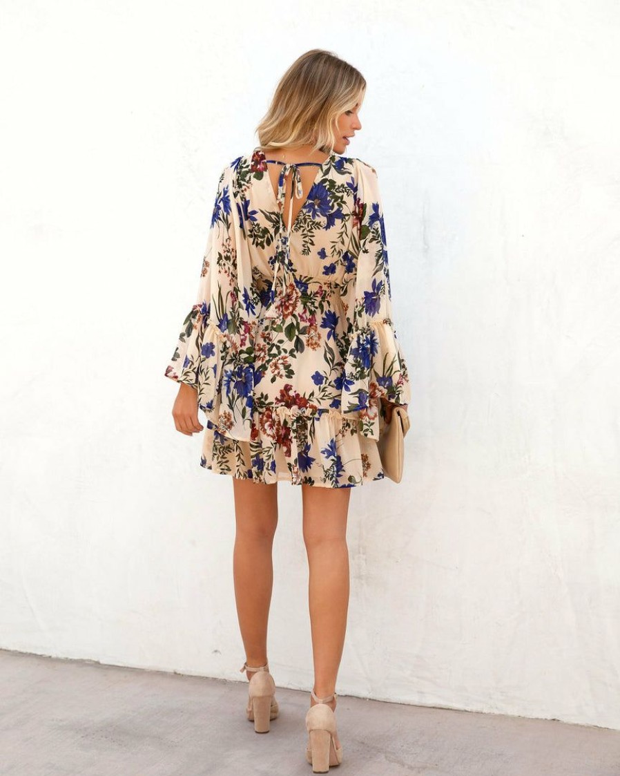 Clothing * | Dres-001 Sweet Summertime This Is Love Floral Bell Sleeve Mini Dress