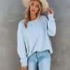 Clothing * | By T-001 Acacia Cotton Crew Neck Sweater Light Blue Final Sale