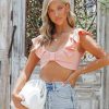 Clothing * | On T-001 Charlena Ruffle Crop Top Peach Final Sale Sweet Summertime