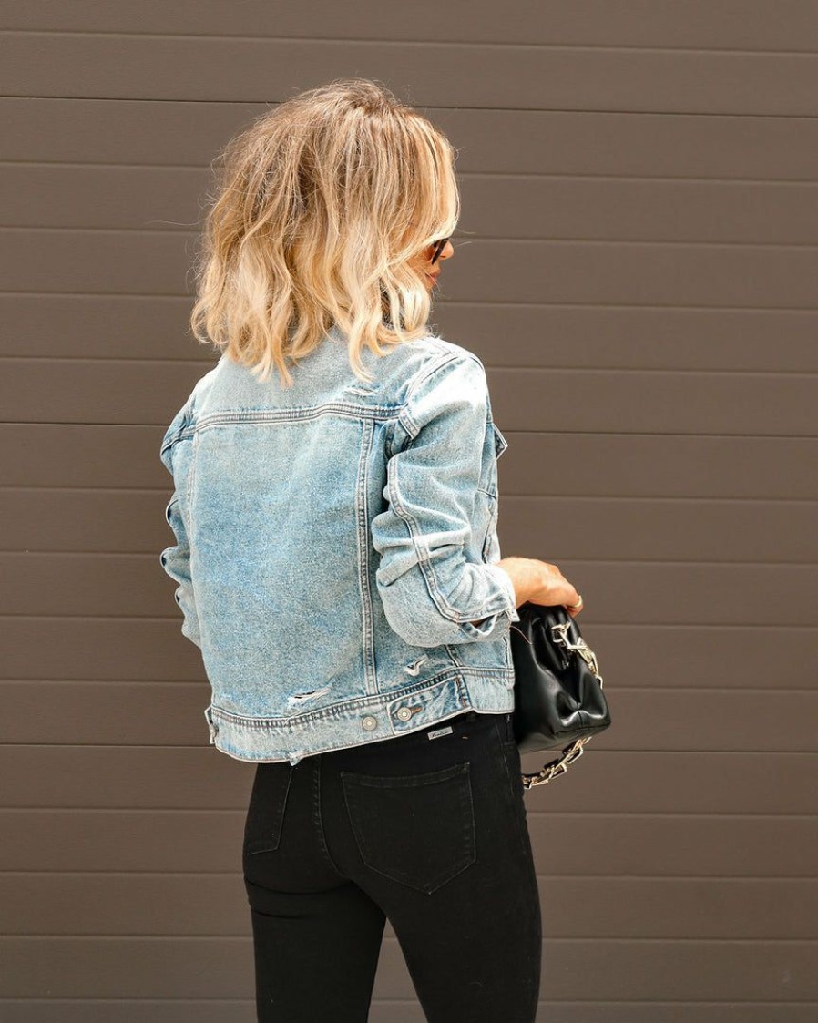 Clothing * | Hidd-002 The Denim Shop Blue Jean Baby Distressed Denim Jacket