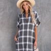 Clothing * | Dres-001 Harriet Plaid Pocketed Shirt Dress Dresses