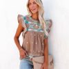 Clothing * | Enc-001 Tops Khadijah Cotton Embroidered Babydoll Top Taupe Mint