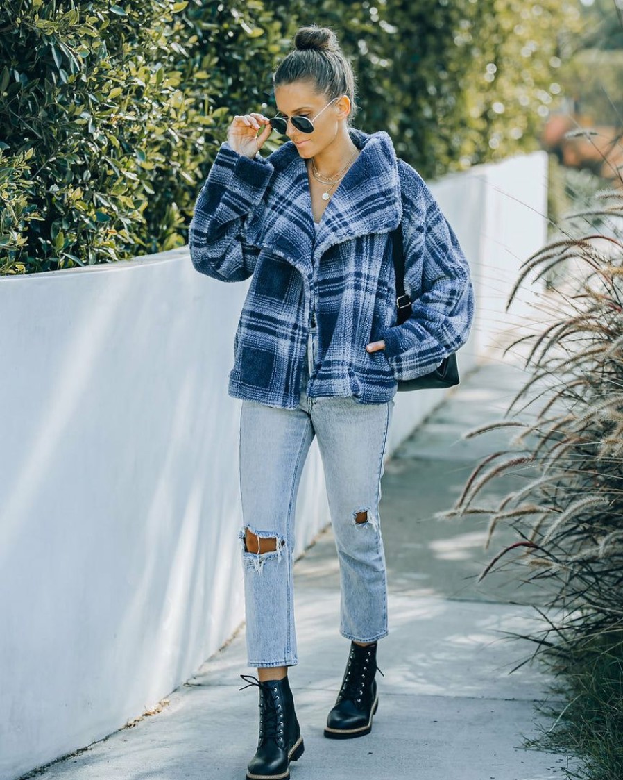 Clothing * | Vint-001 Coats & Jackets Evelina Pocketed Soft Plaid Jacket Flash Sale