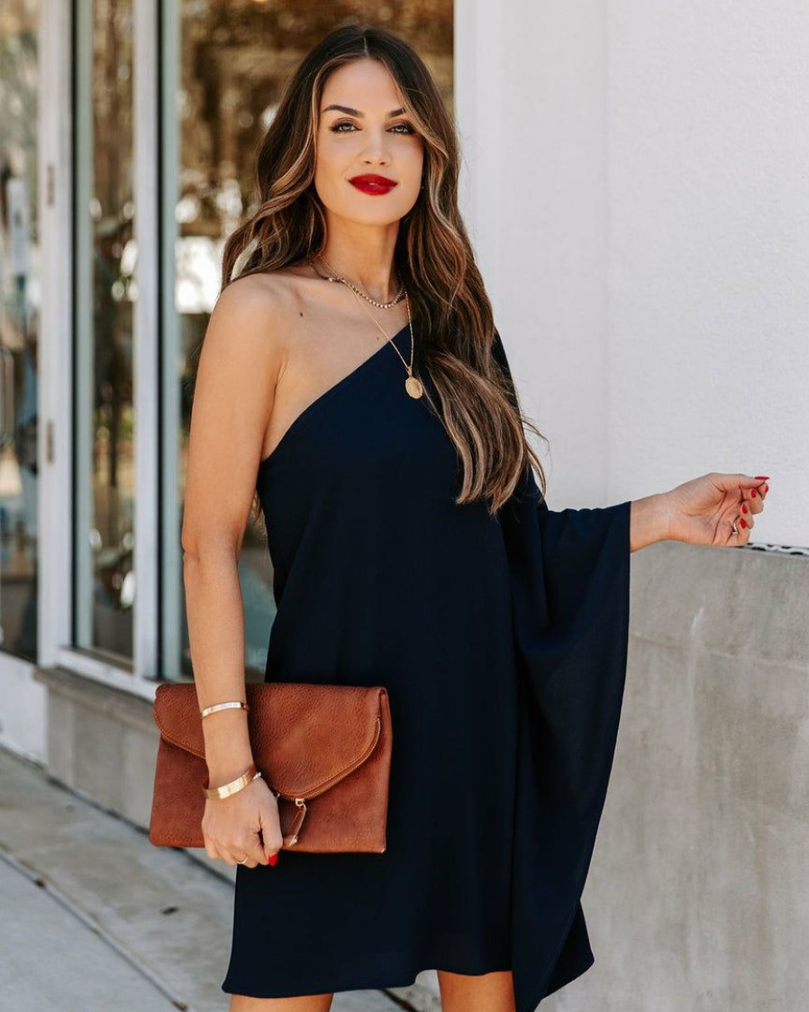 Clothing * | Tych-001 Take Me To Miami Side To Side One Shoulder Statement Dress Navy