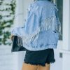 Clothing * | On T-001 Meza Rhinestone Fringe Crop Denim Jacket