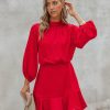 Clothing * | Tych-001 Call Me Angel Textured Satin Dress True Red Final Sale