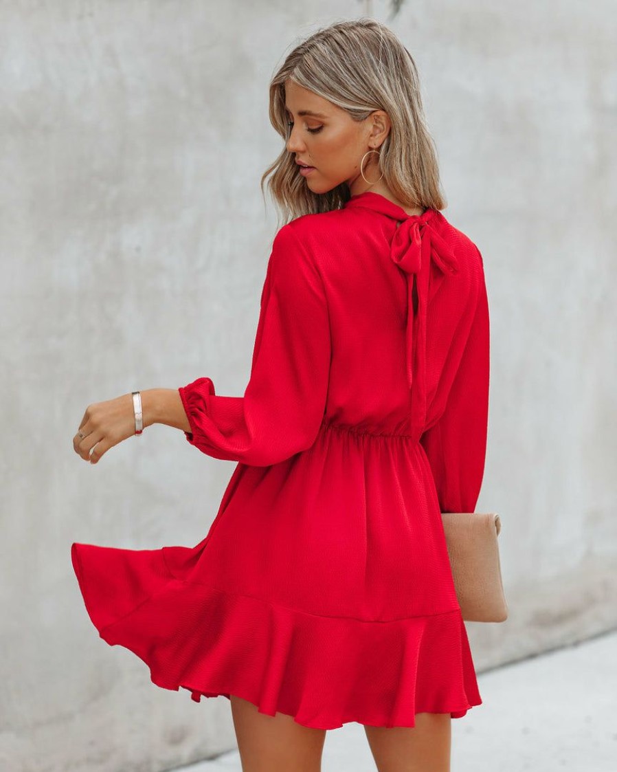 Clothing * | Tych-001 Call Me Angel Textured Satin Dress True Red Final Sale