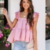 Clothing * | Blue-001 Tops Keevan Ruffle Babydoll Tank Pink Final Sale