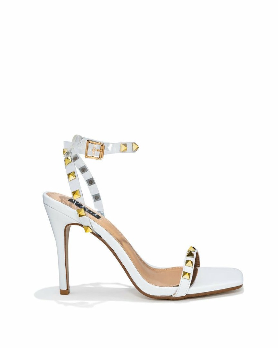 Shoes * | Prim-001 Take Me To Miami Olga Studded Square Toe Heel White Flash Sale