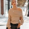 Clothing * | Oliv-001 Date Night Out Tess Cashmere Blend Off The Shoulder Sweater Camel Final Sale