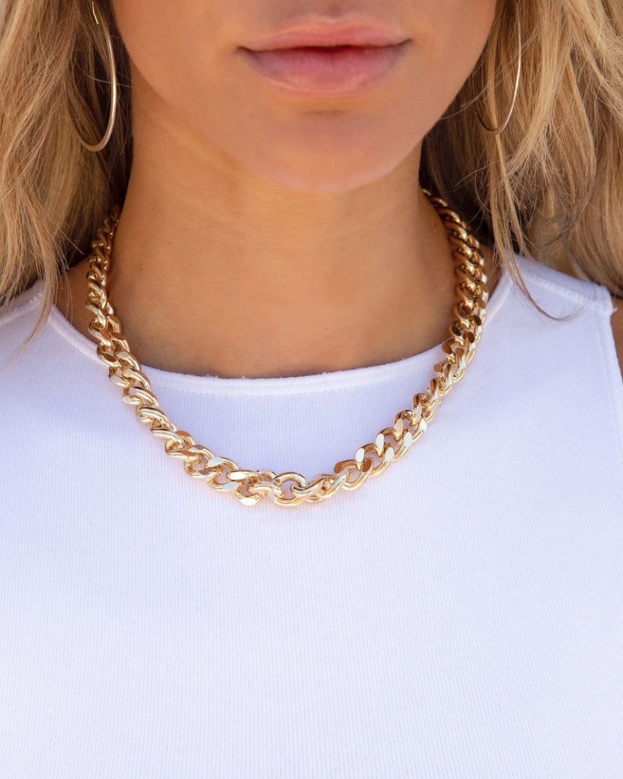 Jewelry * | Fame-001 Mica Chain Choker Necklace Gold