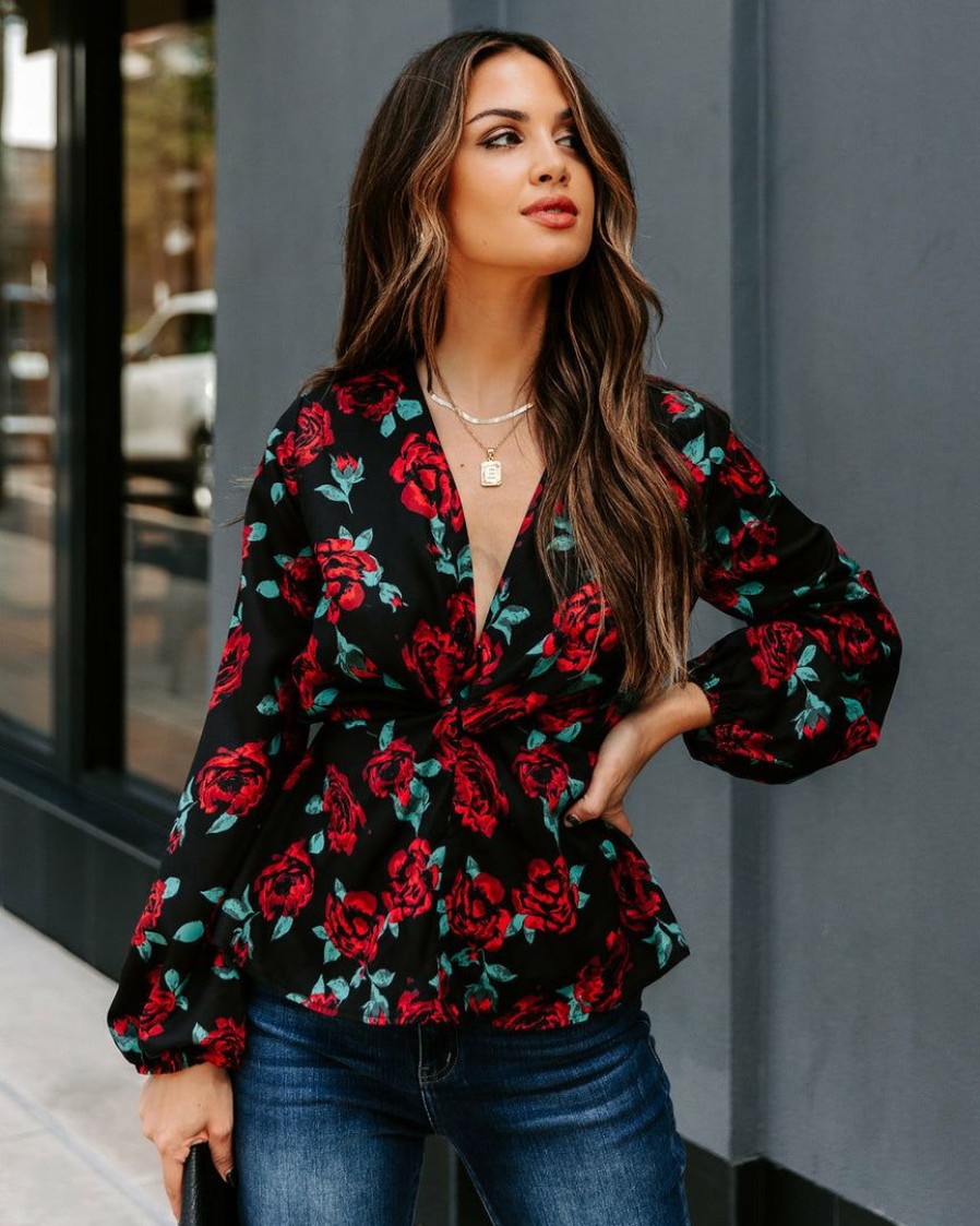 Clothing * | Dee-001 Storie Floral Twist Peplum Blouse Final Sale