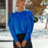 Clothing * | Aeom-001 Cierra Satin Puff Sleeve Blouse Royal Blue Flash Sale Take Me To Miami