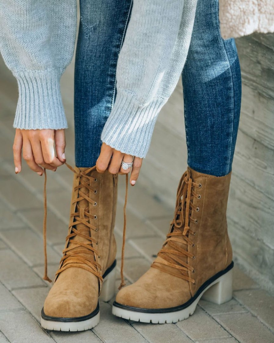 Shoes * | Mira-001 Danny Lace Up Heeled Boot Camel Shoes