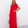 Clothing * | Tych-001 Strike A Pose One Shoulder Statement Maxi Dress Tomato Red Dresses