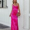 Clothing * | Aeom-001 Dresses Take Care Satin Cowl Neck Maxi Dress Fuchsia Final Sale