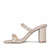 Shoes * | Free-002 Aimee Studded Block Heeled Sandal Beige Final Sale Bride To Be