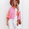 Clothing * | Entr-001 Dren Cotton Colorblock Button Down Top Pink Combo