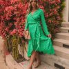 Clothing * | Enc-001 Rejoice Metallic Detailed Wrap Maxi Dress Green Final Sale Guest Of Wedding