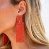 Jewelry * | Pann-001 Cienega Acrylic Rectangle Earrings Red Orange Final Sale Jewelry