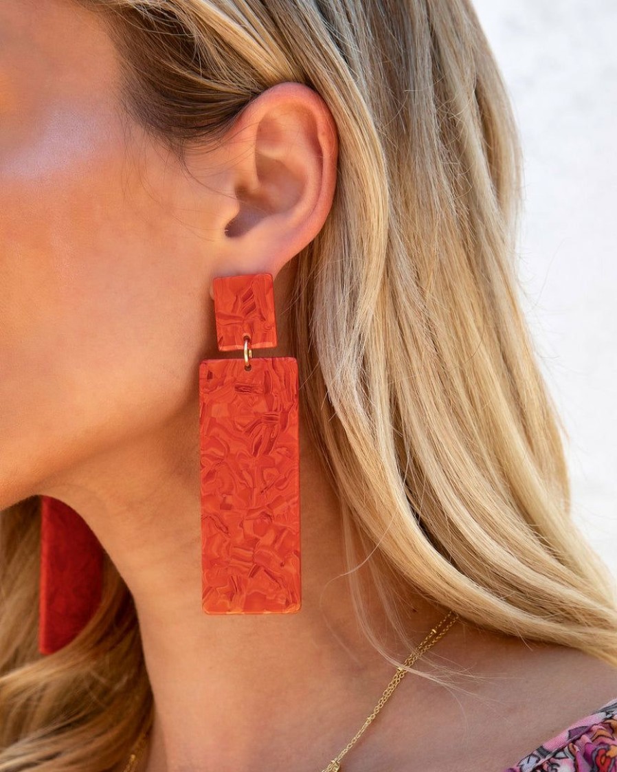 Jewelry * | Pann-001 Cienega Acrylic Rectangle Earrings Red Orange Final Sale Jewelry