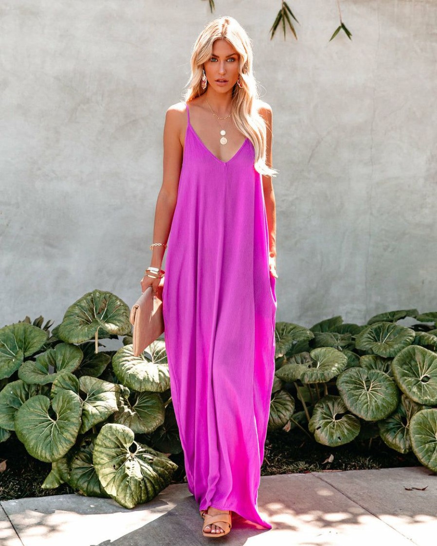 Clothing * | Love-003 Olivian Pocketed Maxi Dress Magenta Take Me To Miami