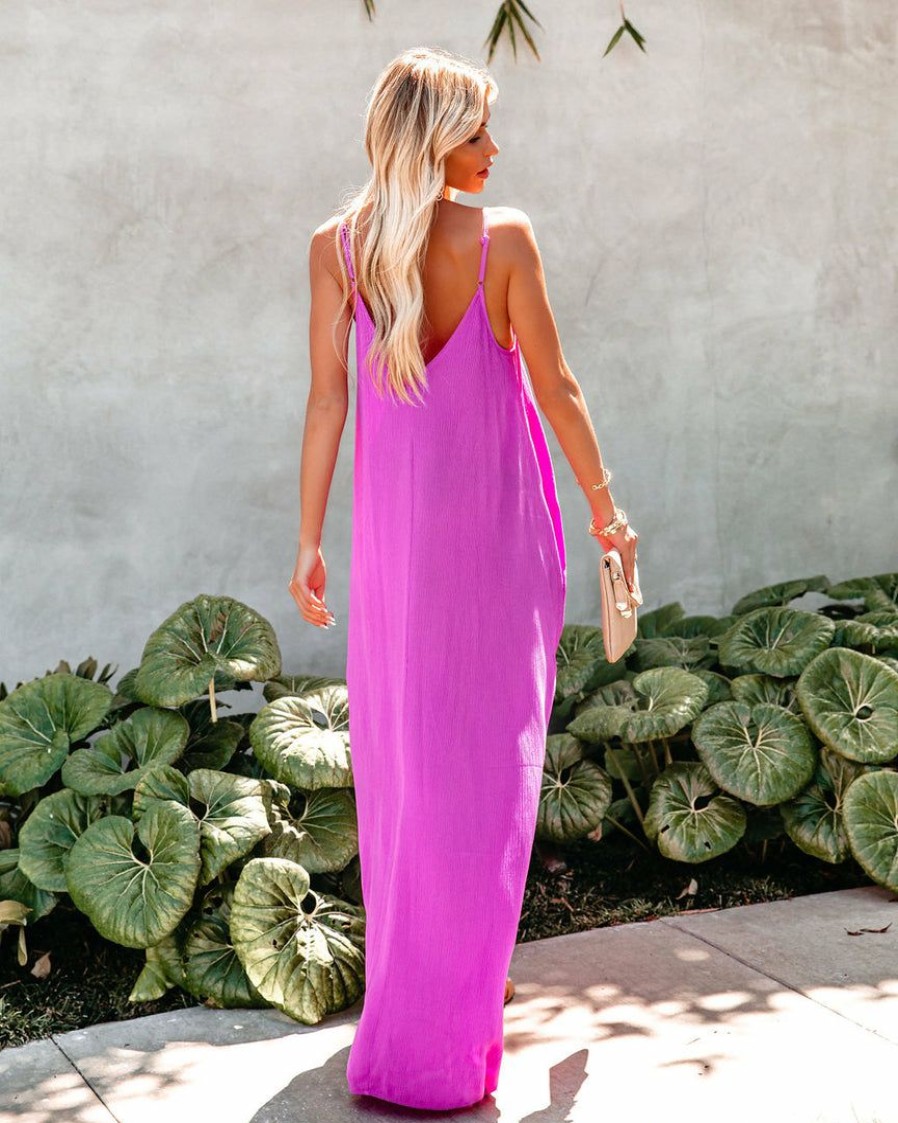 Clothing * | Love-003 Olivian Pocketed Maxi Dress Magenta Take Me To Miami