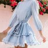 Clothing * | Aeom-001 Krueger Textured Ruffle Dress Powder Blue Final Sale Sweet Summertime