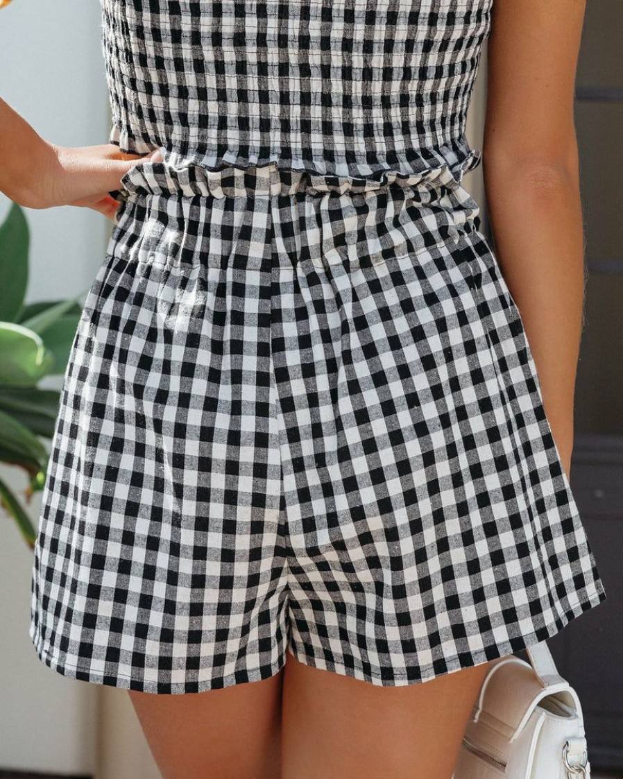 Clothing * | Mabl-001 Loran Cotton Pocketed High Rise Gingham Shorts Black Final Sale Chic Matching Sets