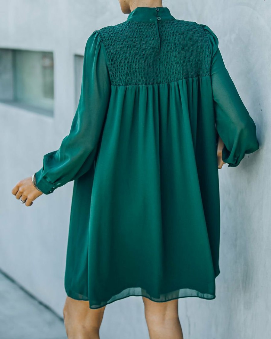 Clothing * | Suga-001 Kolly Smocked Babydoll Dress Emerald Final Sale