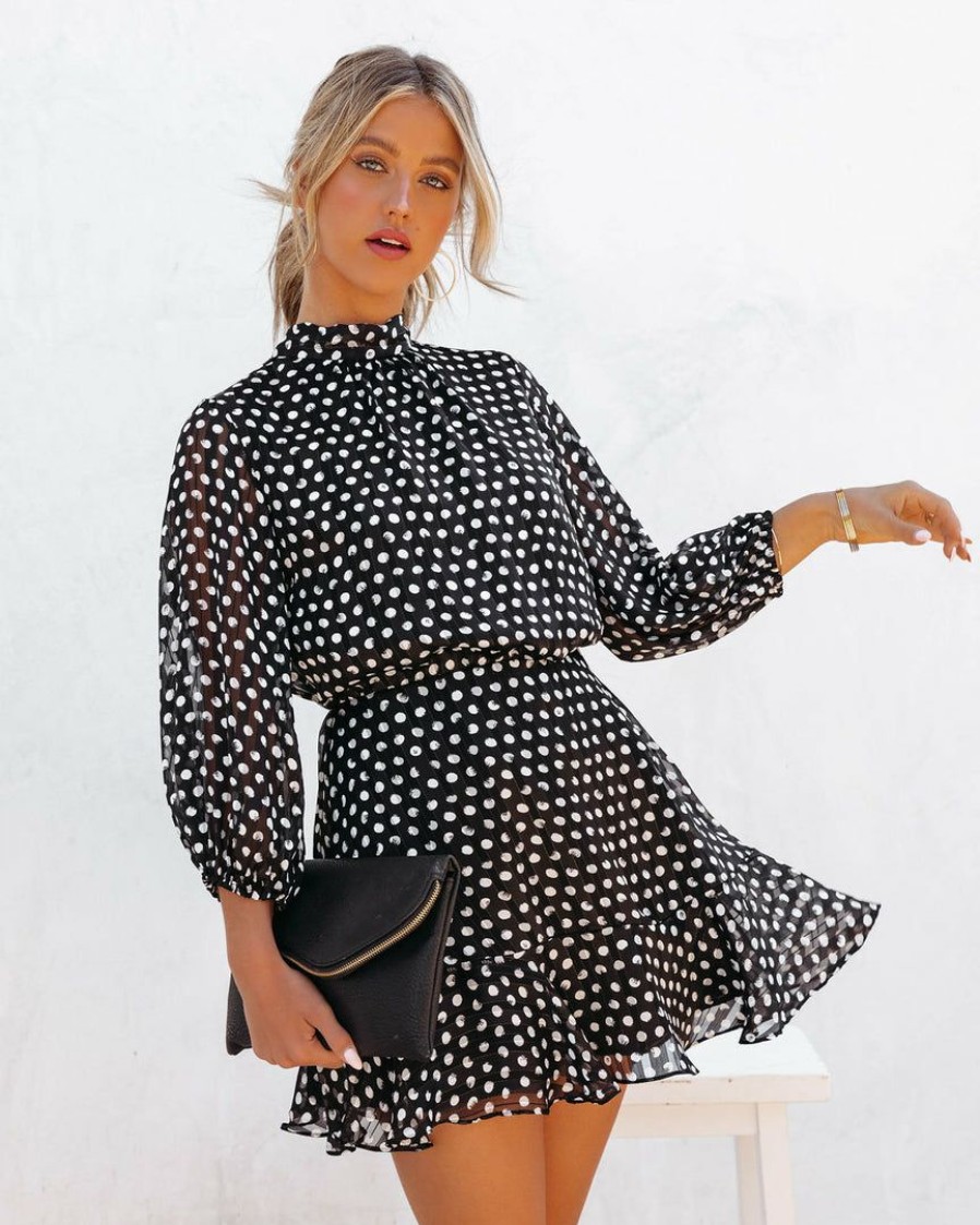 Clothing * | Tych-001 Dresses Leyla Polka Dot Shimmer Dress Black Final Sale