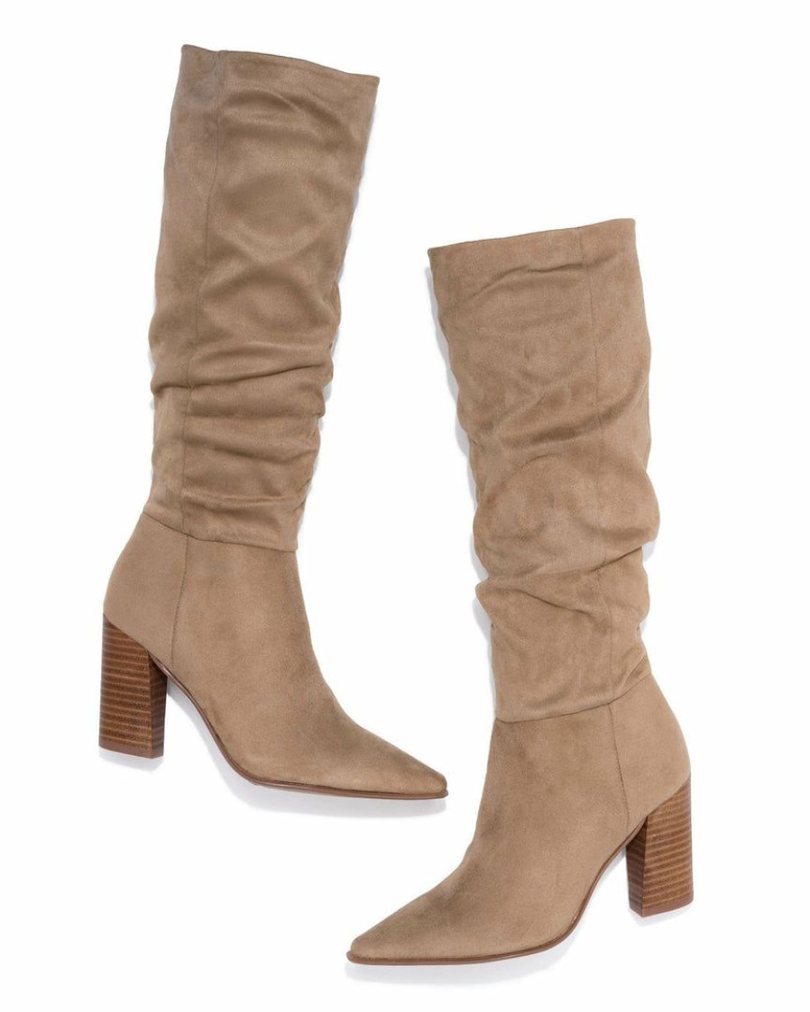 Shoes * | Shu -001 Landon Faux Suede Slouch Boot Taupe Final Sale Shoes