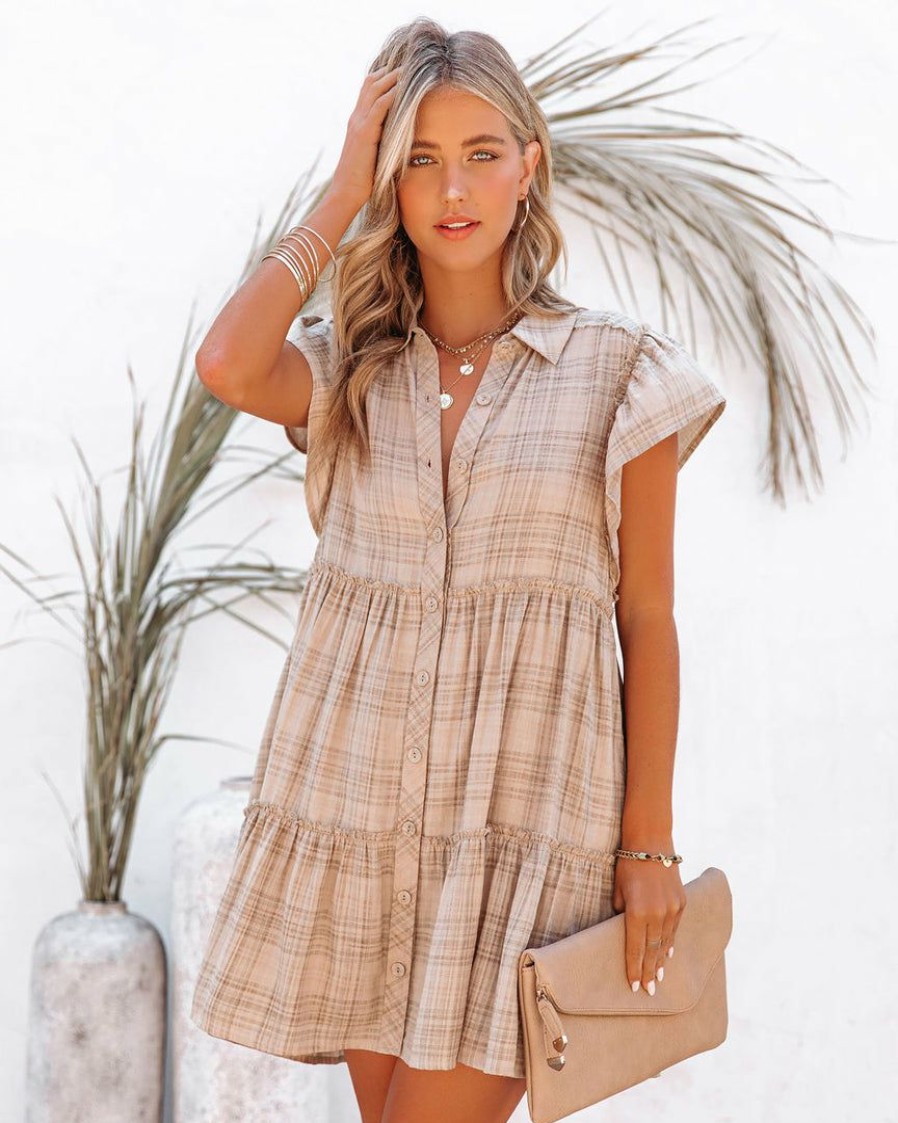 Clothing * | Dres-001 Dresses Portia Cotton Blend Plaid Babydoll Dress