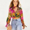 Clothing * | Dee-001 Royal Bloom Satin Crop Blouse Date Night Out