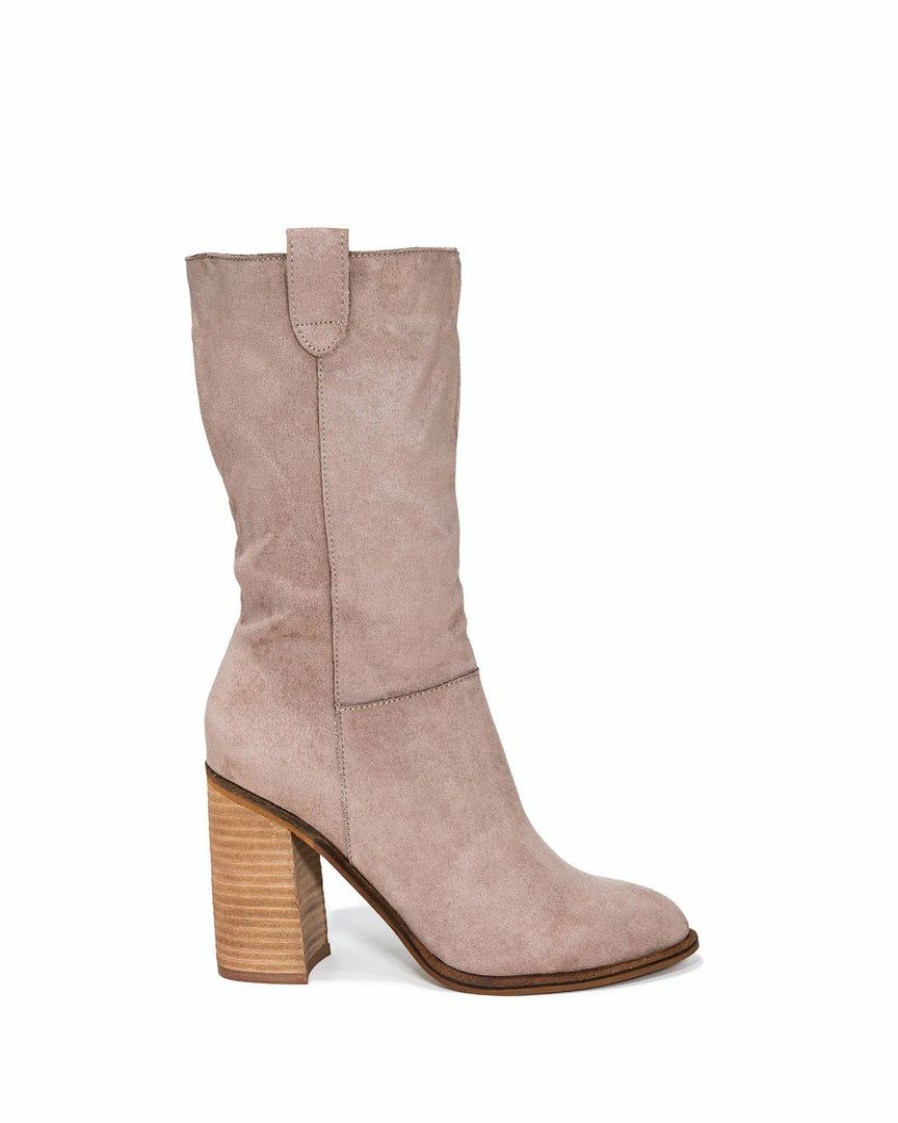 Shoes * | Free-002 Brooks Faux Suede Heeled Slouch Boot Taupe Final Sale