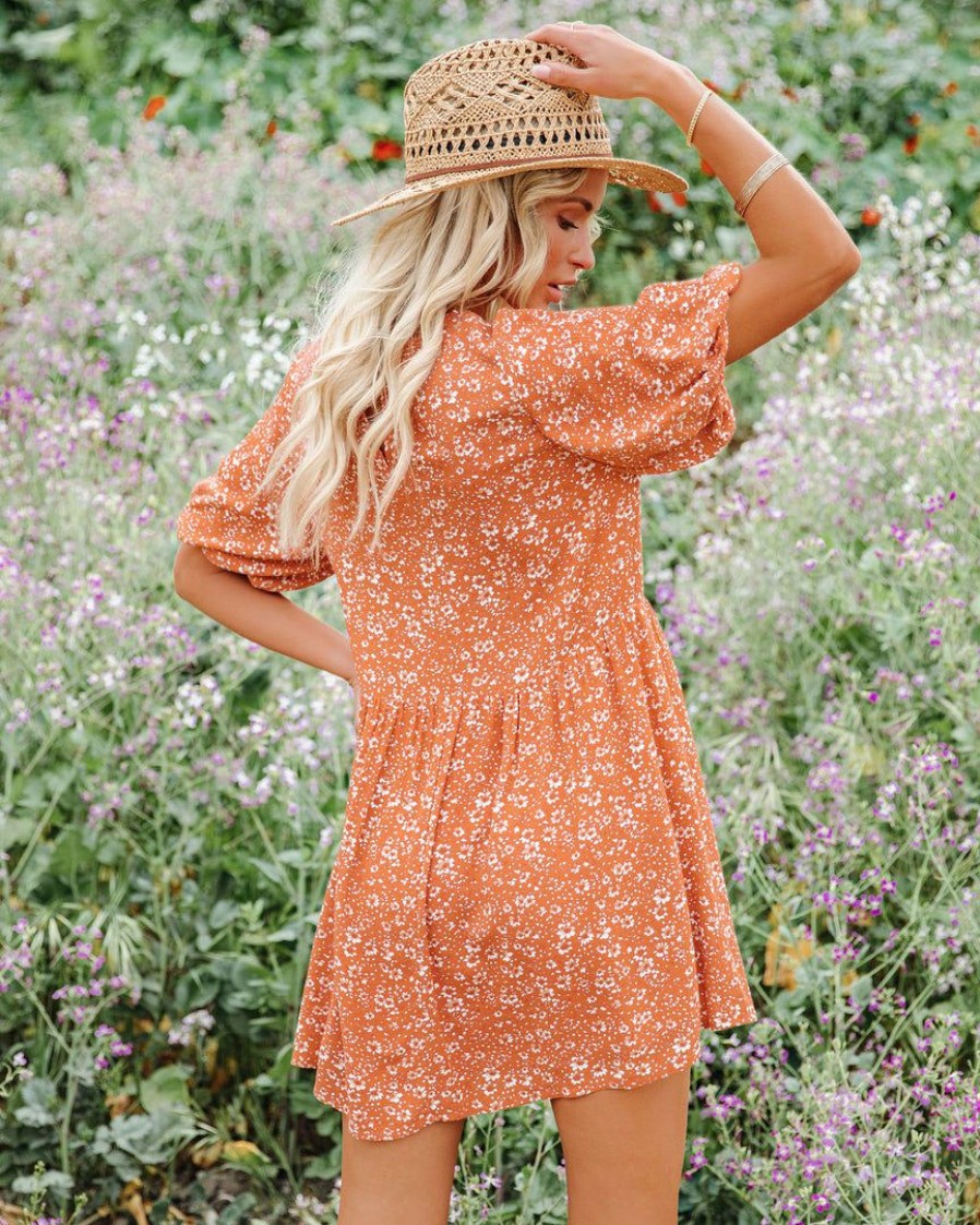 Clothing * | Lumiere Collections Dresses Faded Memories Floral Puff Sleeve Babydoll Tunic