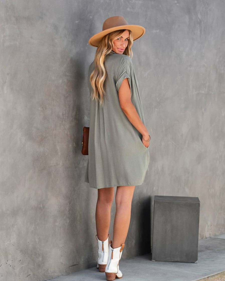 Clothing * | Dee-001 Hamptons Pocketed Button Down Tunic Olive Tops