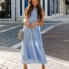 Clothing * | Entr-001 Teigen Pocketed Tiered Midi Dress Baby Blue Dresses