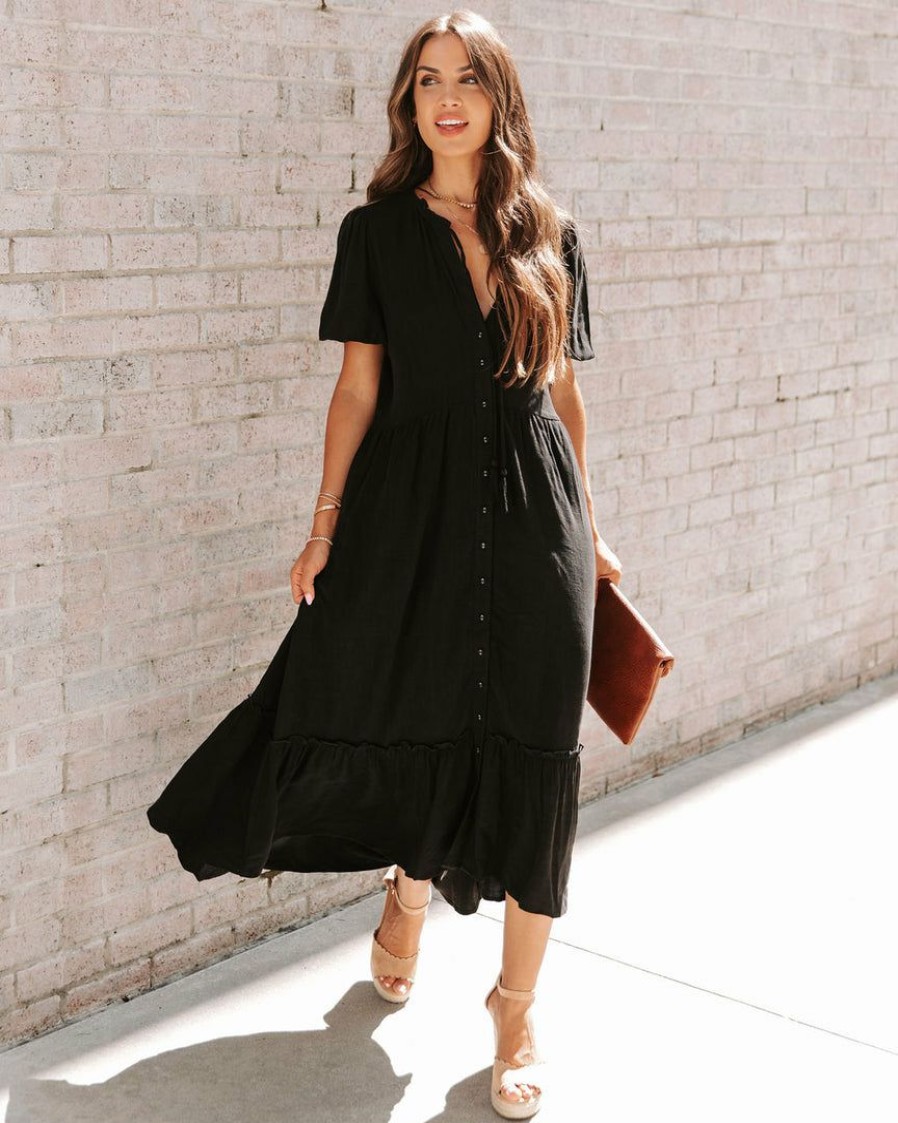 Clothing * | Love-003 Sunny Daze Marion Button Down Maxi Dress Black