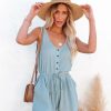 Clothing * | Flaw-001 Irving Crinkled Cotton Pocketed Romper Blue Rompers + Jumpsuits