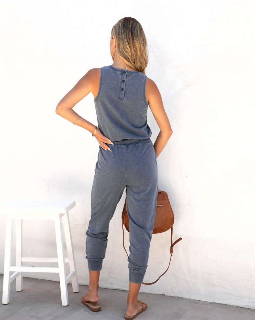 Clothing * | Thre-001 Placerville Pocketed Drawstring Jumpsuit Indigo Sunny Daze