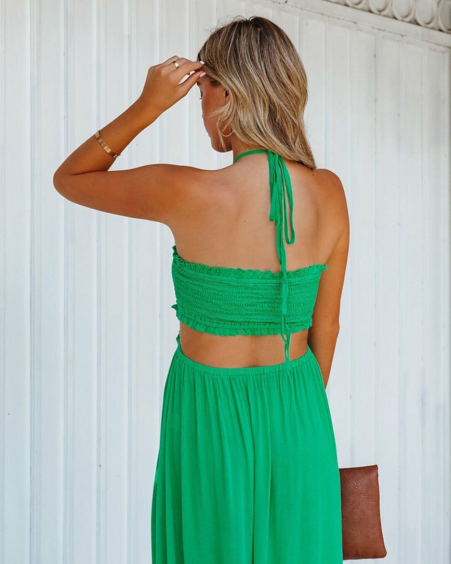 Clothing * | Prom-001 Dresses Hit The Beach Smocked Halter Maxi Dress Kelly Green