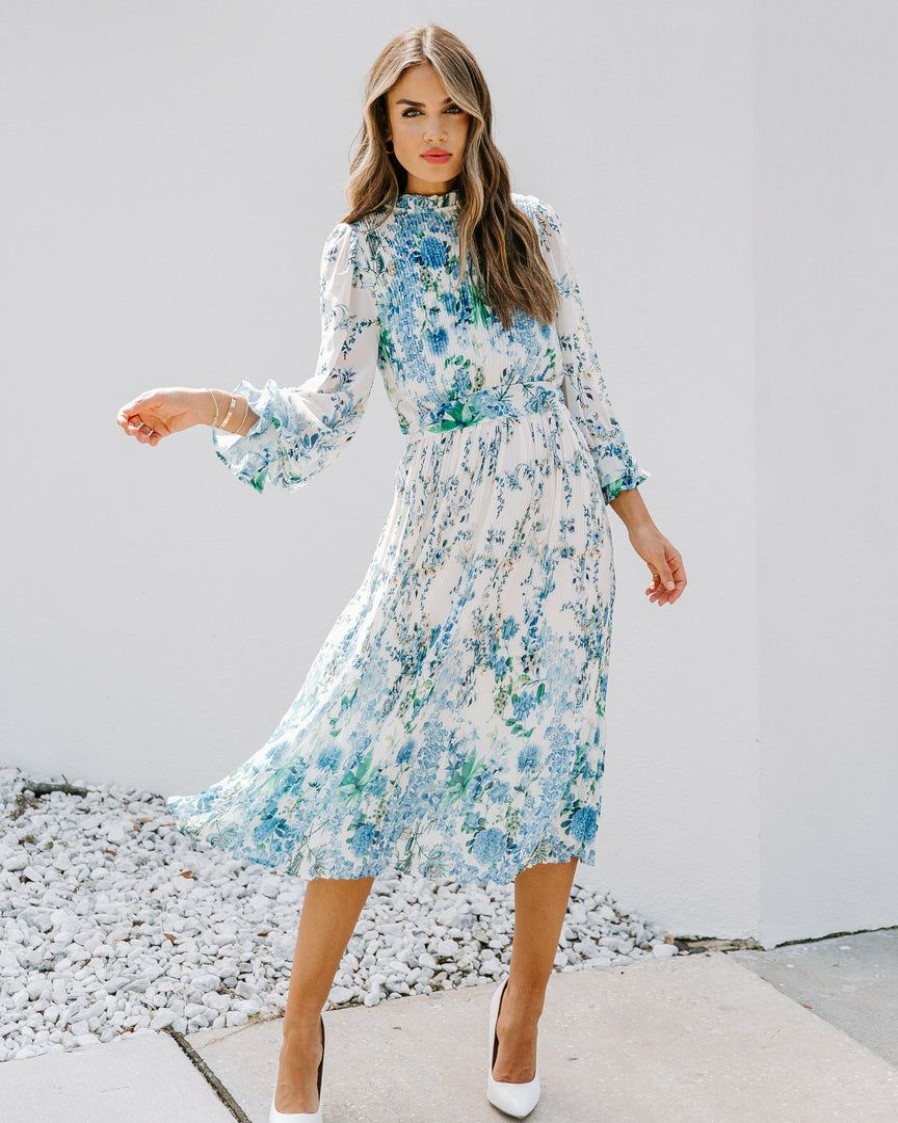 Clothing * | Salt-001 Tempe Floral Ruffle Midi Dress Blue Special Event