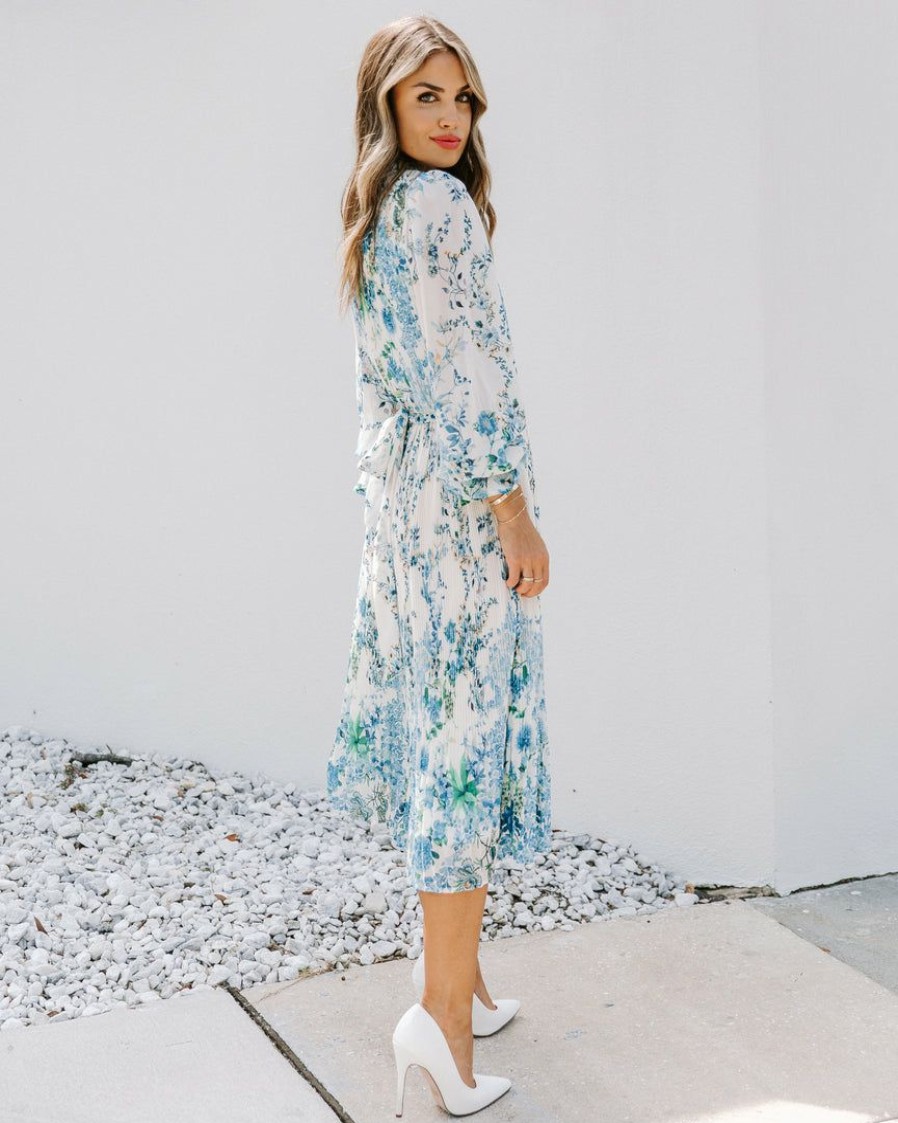 Clothing * | Salt-001 Tempe Floral Ruffle Midi Dress Blue Special Event