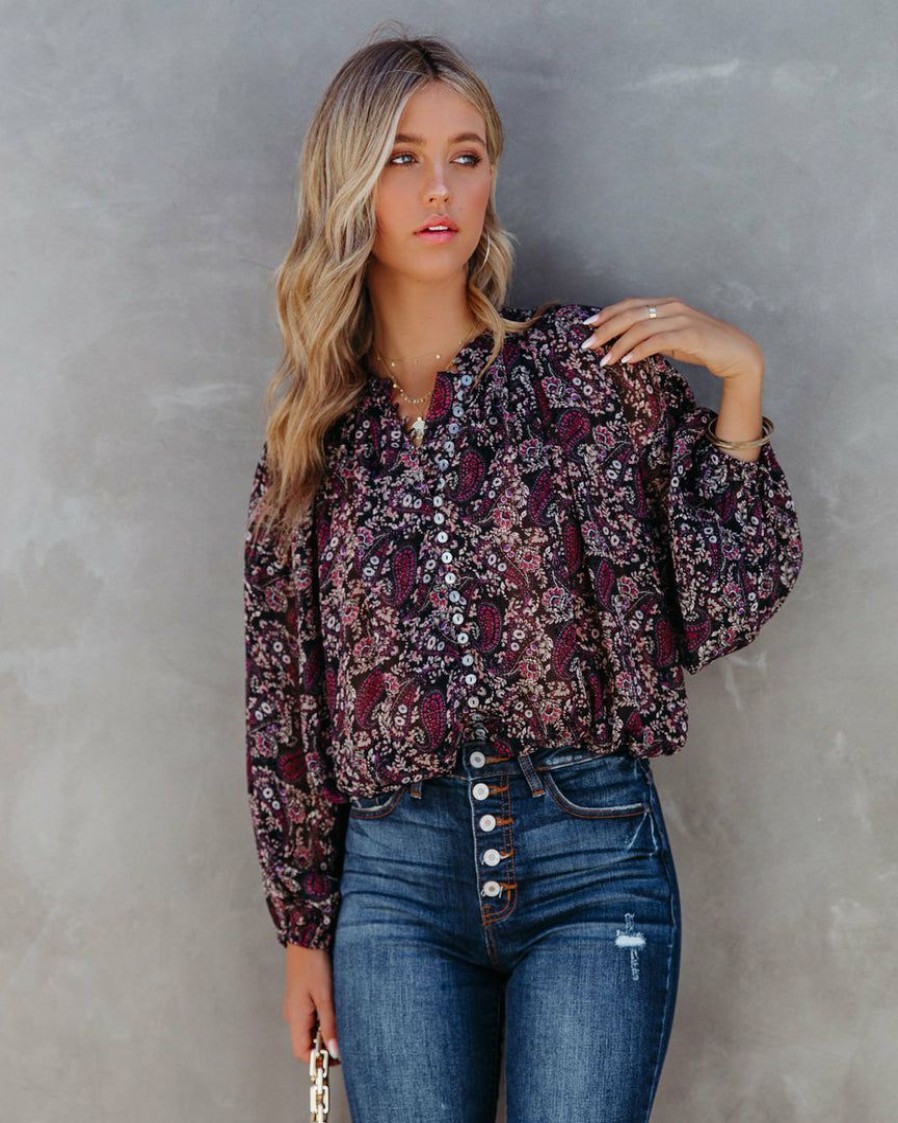 Clothing * | Dres-001 Vici Exclusives Hawthorn Printed Button Down Crop Blouse Final Sale